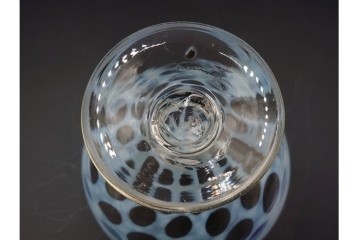 アンティーク　大正～昭和初期の当時物　碗型　乳白水玉に赤縁が映える氷コップ3客セット　(R-085528)