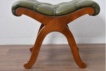 中古　スペイン製　バロッサバレンティ(VARO,S.A. VALENTI)　本革　ボタン留めが上品なアームチェアとオットマン　セット定価約47万円相当　(R-085533)