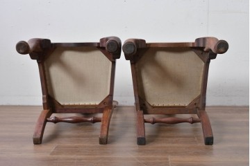 ヴィンテージ　チーク無垢材　花瓶型の優雅な曲線を描くクイーンアンチェア2脚セット　(R-085534)
