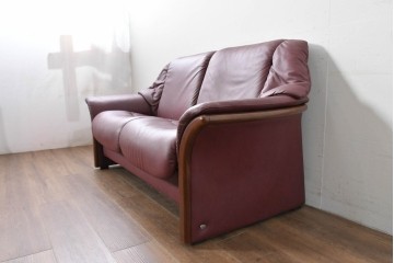 中古　美品　ノルウェー　EKORNES(エコーネス)　Stressless(ストレスレス)　包み込む座り心地の2人掛けソファ　定価約62万円相当　(R-085535)