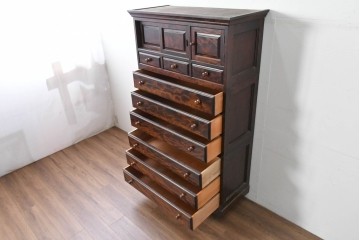 中古　美品　松本民芸家具　A型和タンス　端正な意匠と美しい杢目が魅力の重ね箪笥　定価約82万円相当　(R-085539)