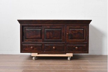 《脚(台輪)取り付け加工費込み》　中古　美品　松本民芸家具　脚(台輪)付きリメイク　端正な框組みと落ち着いた杢目が引き立つローボード　(R-085540)