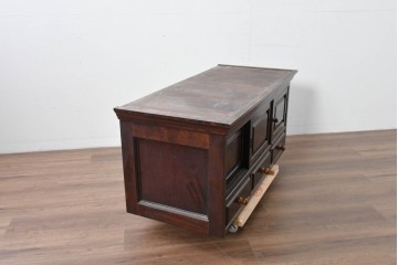 《脚(台輪)取り付け加工費込み》　中古　美品　松本民芸家具　脚(台輪)付きリメイク　端正な框組みと落ち着いた杢目が引き立つローボード　(R-085540)