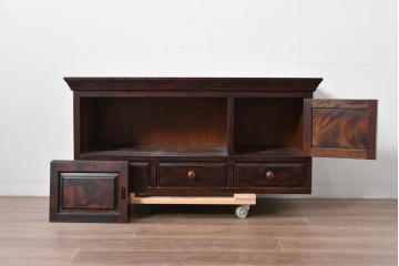 《脚(台輪)取り付け加工費込み》　中古　美品　松本民芸家具　脚(台輪)付きリメイク　端正な框組みと落ち着いた杢目が引き立つローボード　(R-085540)