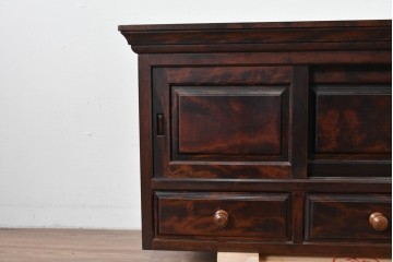 《脚(台輪)取り付け加工費込み》　中古　美品　松本民芸家具　脚(台輪)付きリメイク　端正な框組みと落ち着いた杢目が引き立つローボード　(R-085540)