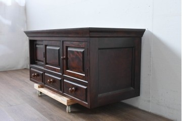 《脚(台輪)取り付け加工費込み》　中古　美品　松本民芸家具　脚(台輪)付きリメイク　端正な框組みと落ち着いた杢目が引き立つローボード　(R-085540)