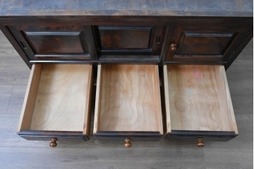 《脚(台輪)取り付け加工費込み》　中古　美品　松本民芸家具　脚(台輪)付きリメイク　端正な框組みと落ち着いた杢目が引き立つローボード　(R-085540)