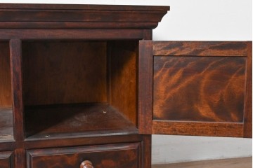 《脚(台輪)取り付け加工費込み》　中古　美品　松本民芸家具　脚(台輪)付きリメイク　端正な框組みと落ち着いた杢目が引き立つローボード　(R-085540)