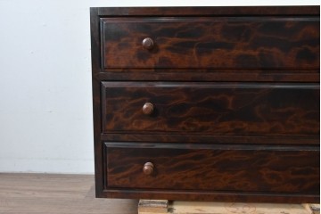 《天板・脚(台輪)取り付け加工費込み》　中古　美品　松本民芸家具　天板リメイク　脚(台輪)付きリメイク　木目が印象的なローチェスト　(R-085541)