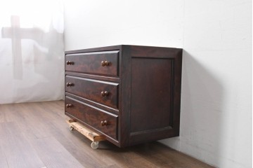 《天板・脚(台輪)取り付け加工費込み》　中古　美品　松本民芸家具　天板リメイク　脚(台輪)付きリメイク　木目が印象的なローチェスト　(R-085541)