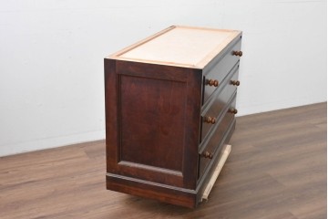 《天板取り付け加工費込み》　中古　美品　松本民芸家具　天板リメイク　端正な框仕上げと深みある杢目が魅力のローチェスト　(R-085542)