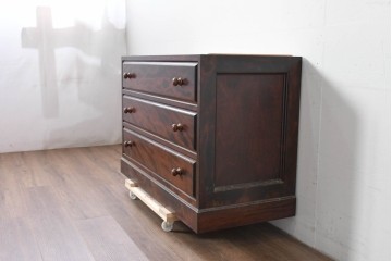 《天板取り付け加工費込み》　中古　美品　松本民芸家具　天板リメイク　端正な框仕上げと深みある杢目が魅力のローチェスト　(R-085542)