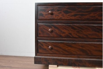 《天板取り付け加工費込み》　中古　美品　松本民芸家具　天板リメイク　端正な框仕上げと深みある杢目が魅力のローチェスト　(R-085542)