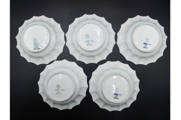 デンマーク製　ROYAL COPENHAGEN(ロイヤルコペンハーゲン)　ブルーフラワー アンギュラー　シェルディッシュ　上品な佇まいのサラダボウル5点セット　(R-085552)