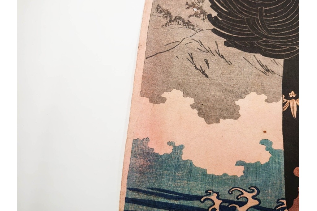 真作　一勇斎国芳(歌川国芳)　「義経十九臣」　武将たちを描いた木版画の浮世絵　3枚続　(R-085555)