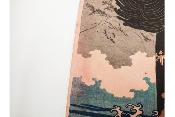 真作　一勇斎国芳(歌川国芳)　「義経十九臣」　武将たちを描いた木版画の浮世絵　3枚続　(R-085555)