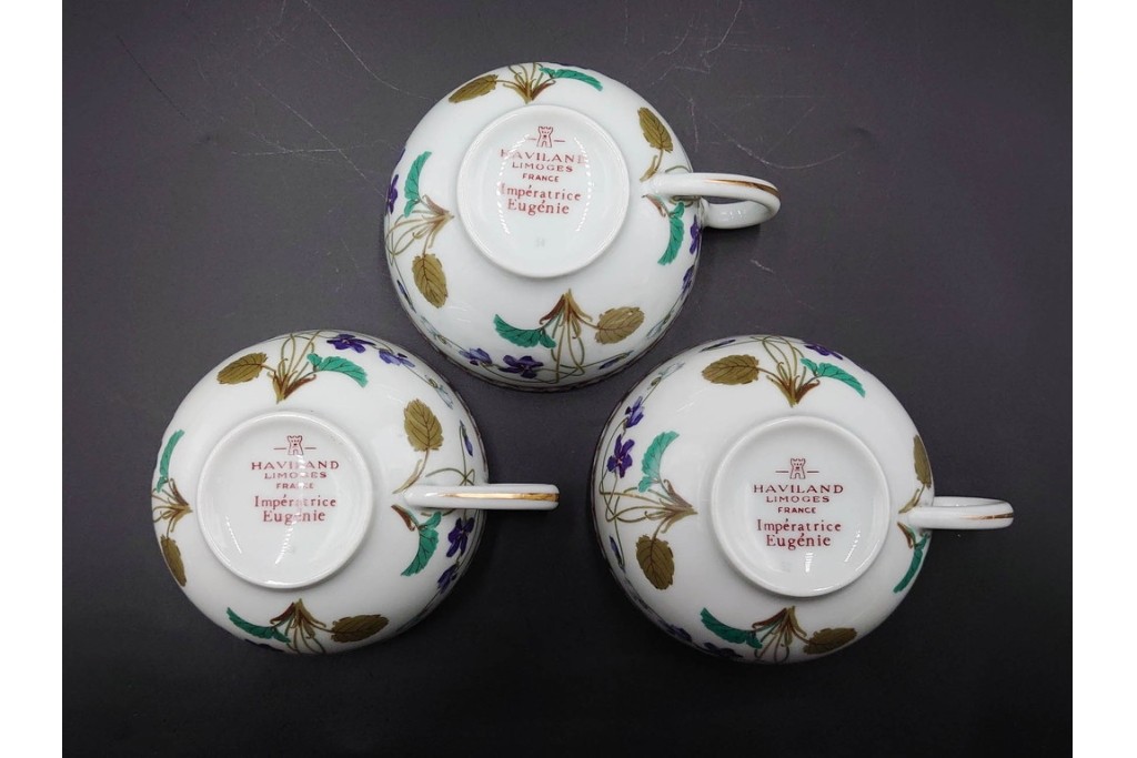 フランスヴィンテージ　LIMOGES(リモージュ)　HAVILAND(アビランド)　Imperatrice Eugenie(アンペラトリスユジェニー)　スミレ柄のトリオ4客セット　(R-085562)