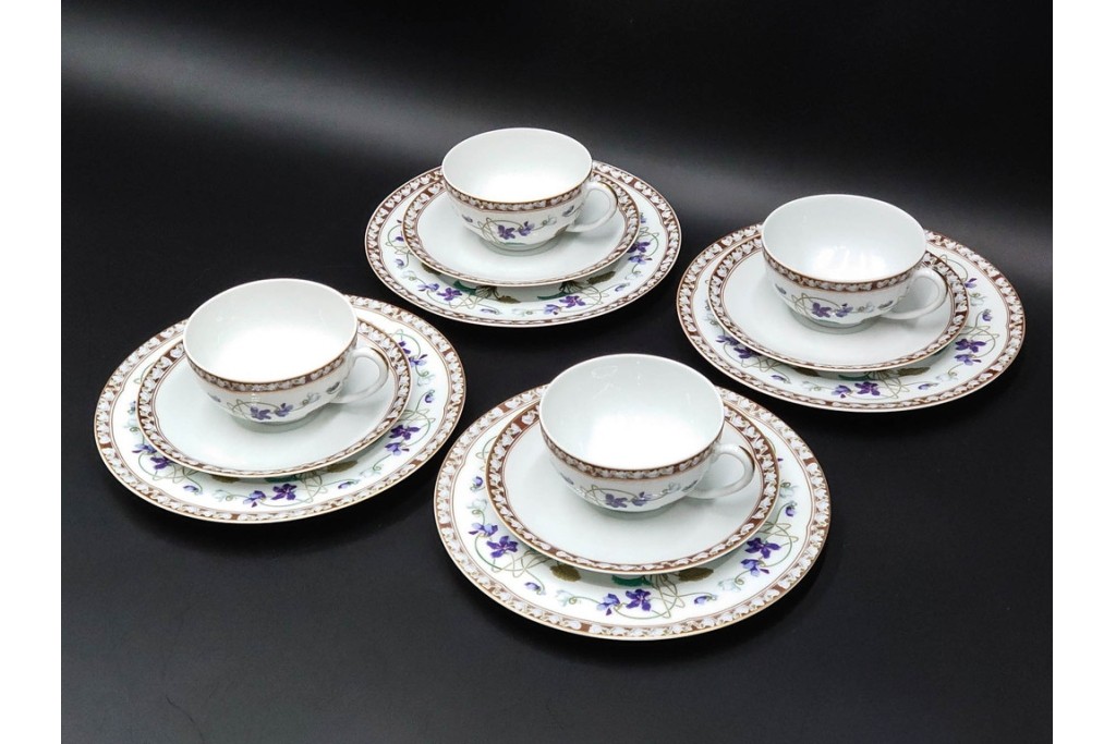 フランスヴィンテージ　LIMOGES(リモージュ)　HAVILAND(アビランド)　Imperatrice Eugenie(アンペラトリスユジェニー)　スミレ柄のトリオ4客セット　(R-085562)