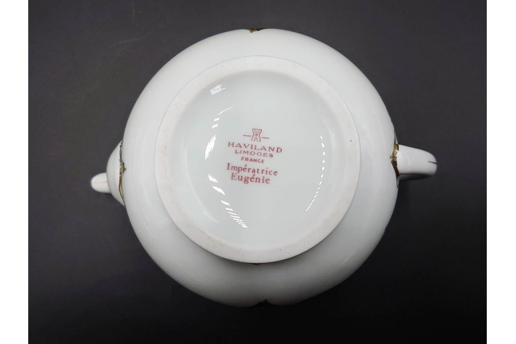 フランスヴィンテージ　LIMOGES(リモージュ)　HAVILAND(アビランド)　Imperatrice Eugenie(アンペラトリスユジェニー)　スミレ柄のポット・シュガーポット・クリーマー・トレーセット　(R-085564)