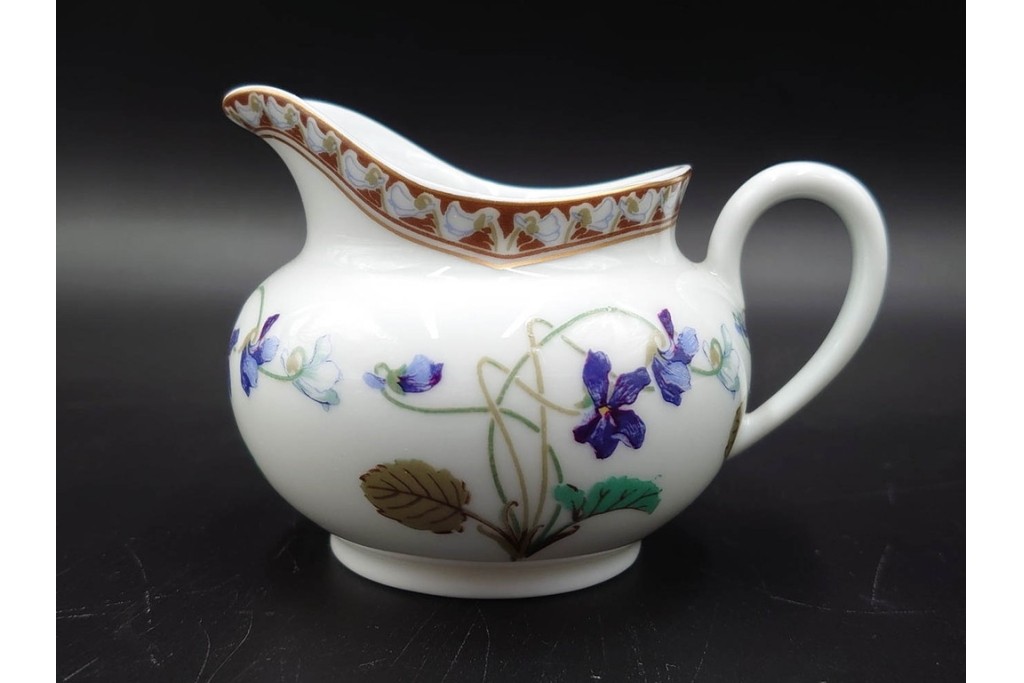 フランスヴィンテージ　LIMOGES(リモージュ)　HAVILAND(アビランド)　Imperatrice Eugenie(アンペラトリスユジェニー)　スミレ柄のポット・シュガーポット・クリーマー・トレーセット　(R-085564)