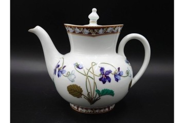 フランスヴィンテージ　LIMOGES(リモージュ)　HAVILAND(アビランド)　Imperatrice Eugenie(アンペラトリスユジェニー)　スミレ柄のポット・シュガーポット・クリーマー・トレーセット　(R-085564)