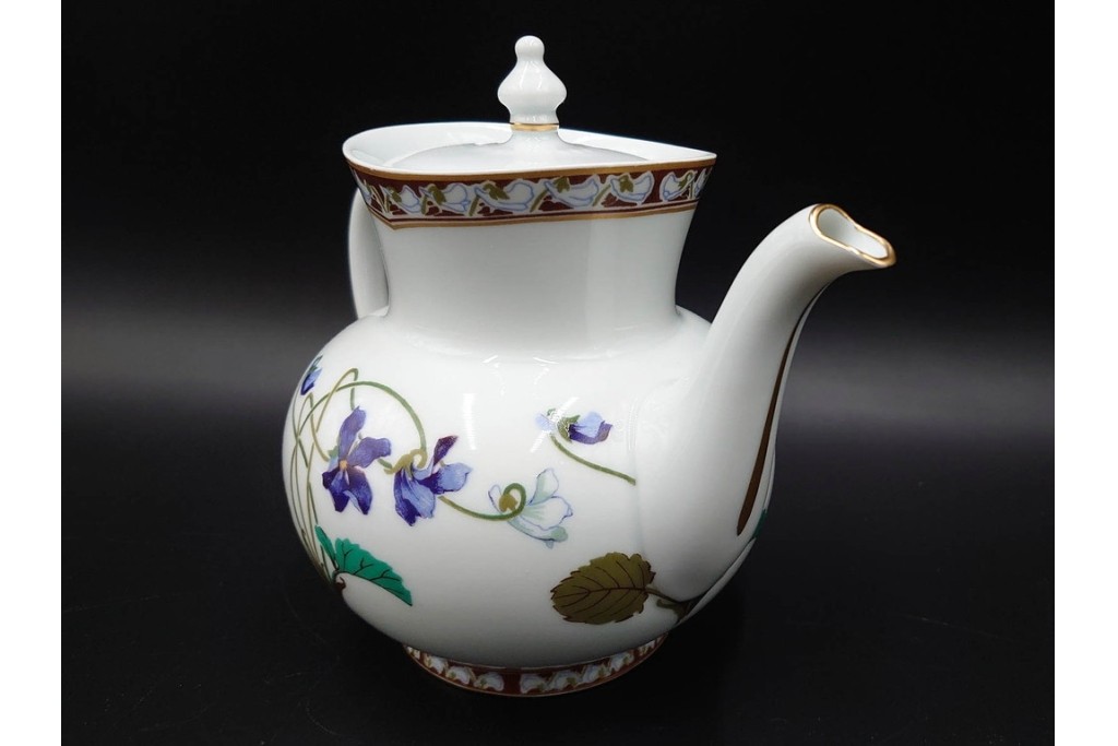 フランスヴィンテージ　LIMOGES(リモージュ)　HAVILAND(アビランド)　Imperatrice Eugenie(アンペラトリスユジェニー)　スミレ柄のポット・シュガーポット・クリーマー・トレーセット　(R-085564)