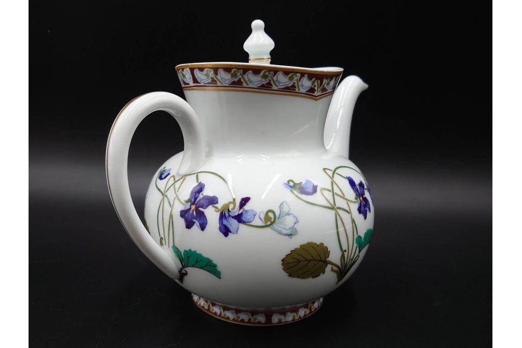 フランスヴィンテージ　LIMOGES(リモージュ)　HAVILAND(アビランド)　Imperatrice Eugenie(アンペラトリスユジェニー)　スミレ柄のポット・シュガーポット・クリーマー・トレーセット　(R-085564)