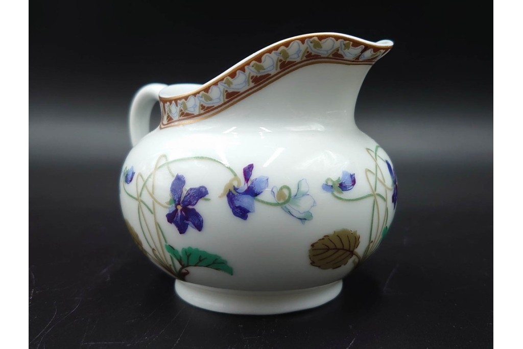 フランスヴィンテージ　LIMOGES(リモージュ)　HAVILAND(アビランド)　Imperatrice Eugenie(アンペラトリスユジェニー)　スミレ柄のポット・シュガーポット・クリーマー・トレーセット　(R-085564)