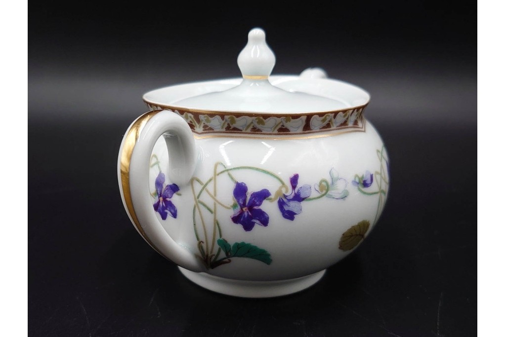 フランスヴィンテージ　LIMOGES(リモージュ)　HAVILAND(アビランド)　Imperatrice Eugenie(アンペラトリスユジェニー)　スミレ柄のポット・シュガーポット・クリーマー・トレーセット　(R-085564)