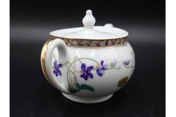 フランスヴィンテージ　LIMOGES(リモージュ)　HAVILAND(アビランド)　Imperatrice Eugenie(アンペラトリスユジェニー)　スミレ柄のポット・シュガーポット・クリーマー・トレーセット　(R-085564)