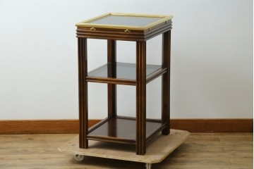 中古　スペイン製　バロッサバレンティ(VARO,S.A. VALENTI)　金色装飾×スモークガラストップがお洒落なサイドテーブル　(R-085577)