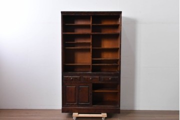 中古　北海道民芸家具　HM161K　重厚な木目と温もり溢れる風合いが魅力の食器棚　定価約50万円　(R-085579)