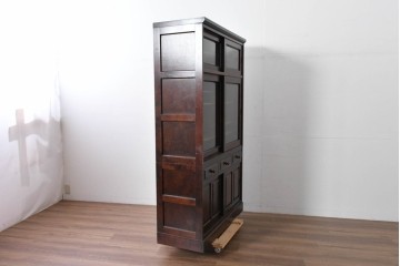 中古　北海道民芸家具　HM161K　重厚な木目と温もり溢れる風合いが魅力の食器棚　定価約50万円　(R-085579)