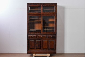 中古　北海道民芸家具　HM161K　重厚な木目と温もり溢れる風合いが魅力の食器棚　定価約50万円　(R-085579)