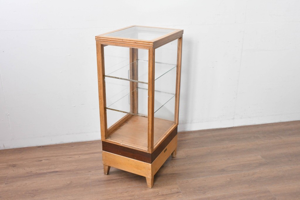 和製ヴィンテージ　美品　荘内家具工芸社　木枠の風合いが楽しめる小振りサイズの縦型ガラスケース　(R-085587)