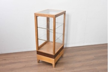 和製ヴィンテージ　美品　荘内家具工芸社　木枠の風合いが楽しめる小振りサイズの縦型ガラスケース　(R-085587)