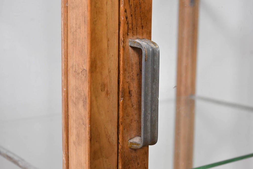 和製ヴィンテージ　美品　荘内家具工芸社　木枠の風合いが楽しめる小振りサイズの縦型ガラスケース　(R-085587)