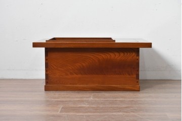 和製アンティーク　美品!　総欅材　漆塗り　力強い欅杢目が全面に現れた関西火鉢　(R-085588)