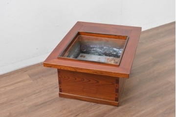 和製アンティーク　美品!　総欅材　漆塗り　力強い欅杢目が全面に現れた関西火鉢　(R-085588)