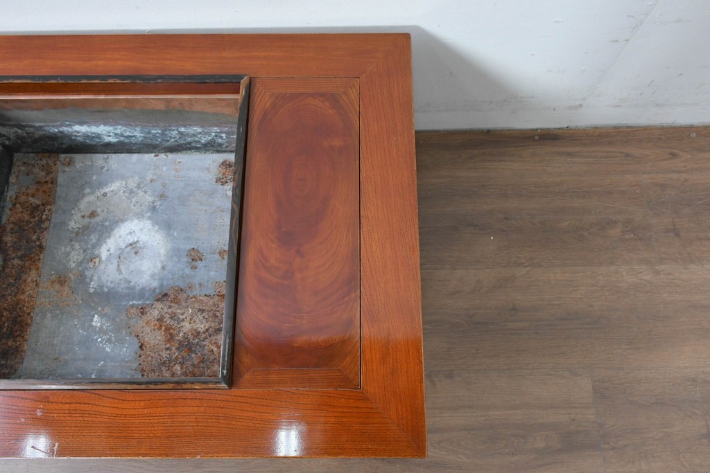 和製アンティーク　美品!　総欅材　漆塗り　力強い欅杢目が全面に現れた関西火鉢　(R-085588)