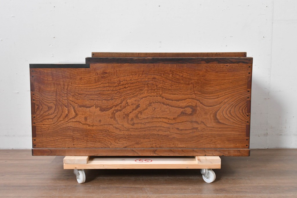 和製アンティーク　総欅材　縁(黒柿材)　欅材の美しい杢目を楽しめる長火鉢　(R-085589)