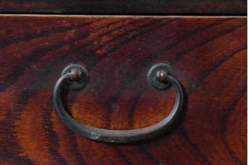 和製アンティーク　総欅材　縁(黒柿材)　欅材の美しい杢目を楽しめる長火鉢　(R-085589)