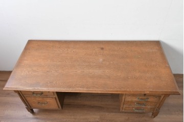 和製ヴィンテージ　神戸洋家具　ナラ材　大正ロマンデザインの両袖机　(R-085593)