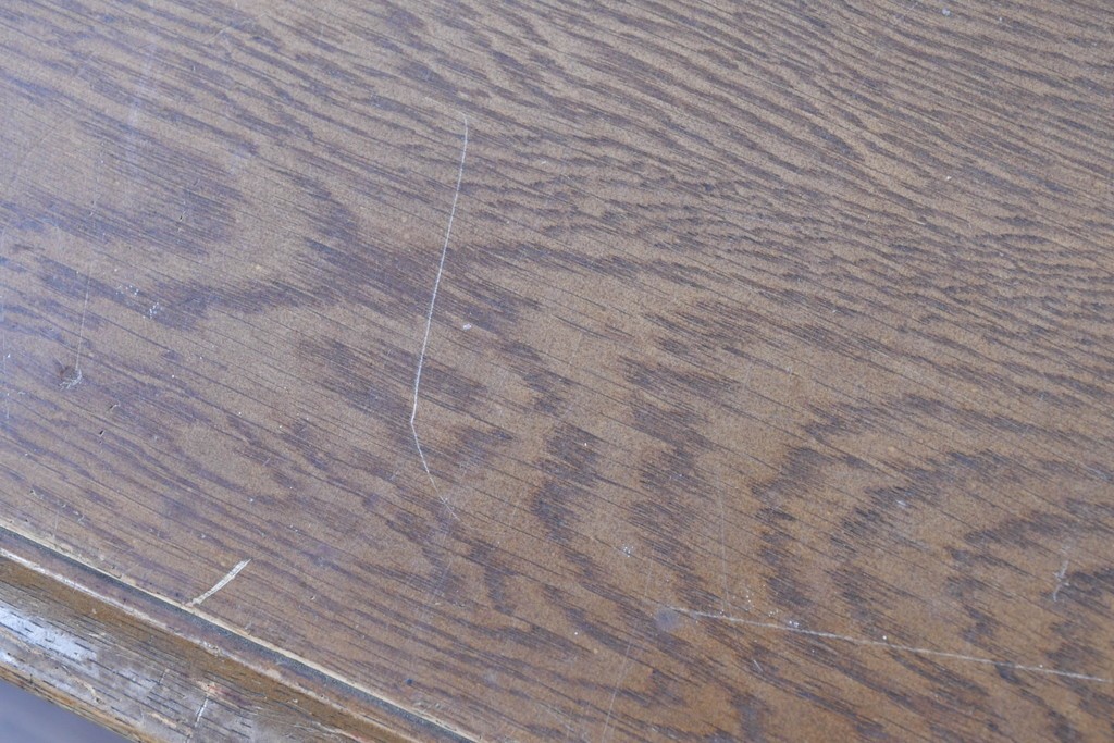 和製ヴィンテージ　神戸洋家具　ナラ材　大正ロマンデザインの両袖机　(R-085593)