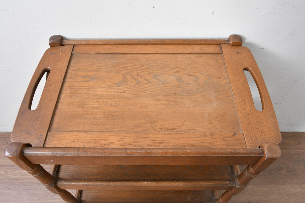 和製ヴィンテージ　オールドカリモク　カリモク家具(karimoku)　持ち手付きトレイ天板のコンソールテーブル　(R-085594)