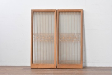 ヴィンテージ建具　昭和中期　繊細な組子細工が美しい両面ガラスの書院窓2枚セット　(R-085597)