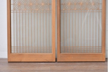 ヴィンテージ建具　昭和中期　繊細な組子細工が美しい両面ガラスの書院窓2枚セット　(R-085597)
