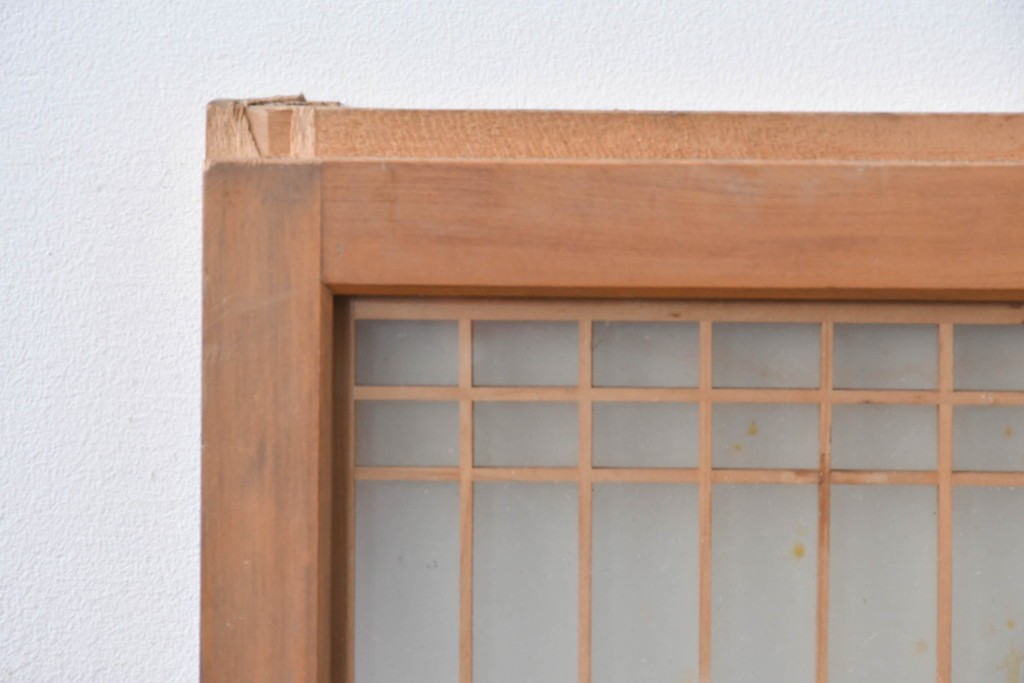 ヴィンテージ建具　昭和中期　繊細な組子細工が美しい両面ガラスの書院窓2枚セット　(R-085597)