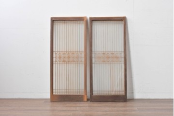 ヴィンテージ建具　昭和中期　繊細な組子細工が美しい両面ガラスの書院窓2枚セット　(R-085597)