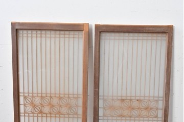 ヴィンテージ建具　昭和中期　繊細な組子細工が美しい両面ガラスの書院窓2枚セット　(R-085597)
